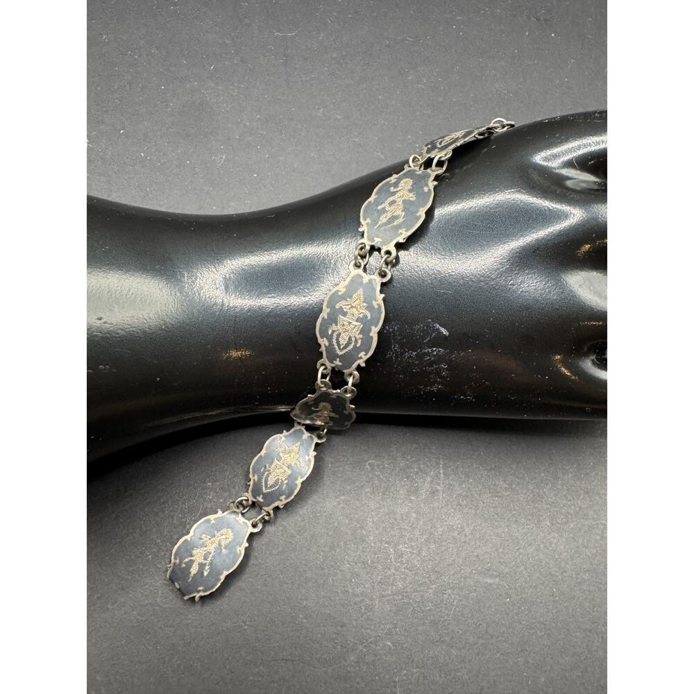 Vintage Siam Signed 925 Sterling Silver Dancers Panel Link Bracelet 6.75"